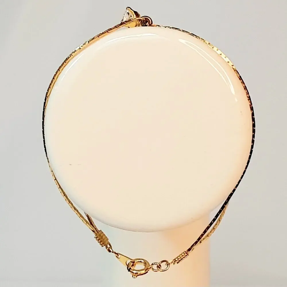 Vintage Barely There Gold Tone Herringbone Chain Wrap Bracelet Clear Rhinestone